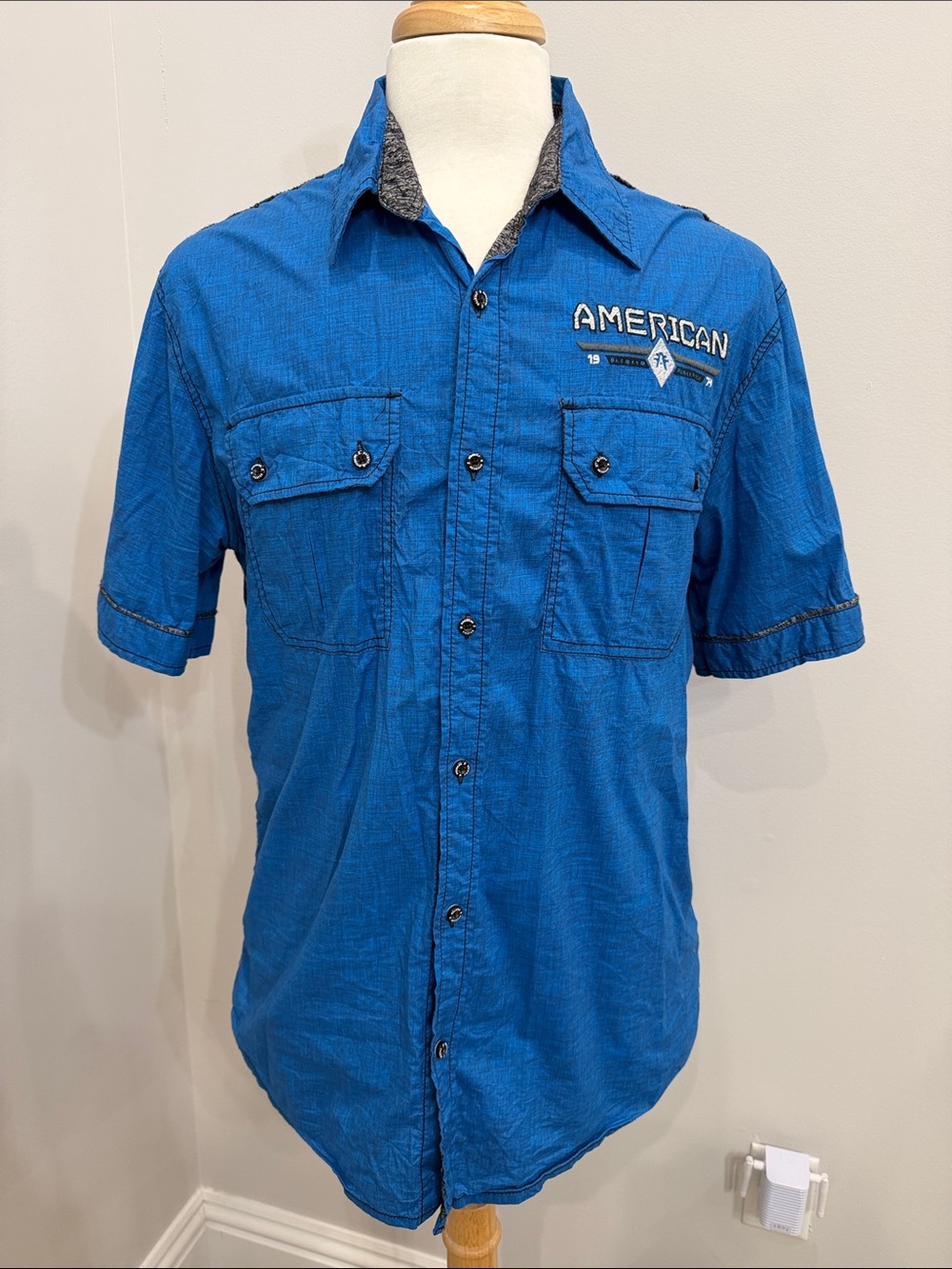 American Fighter Men's Short-Sleeve Button Down Shirt in Bright Blue
